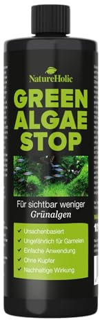 NatureHolic Green Algae Stop | Aquarium Algen Entferner | Natürliche Algenbekämpfung und Pflanzenstärkung | Effektiv gegen Grünalgen, Bartalgen, Pinselalgen & Grünalgen | 250 ml