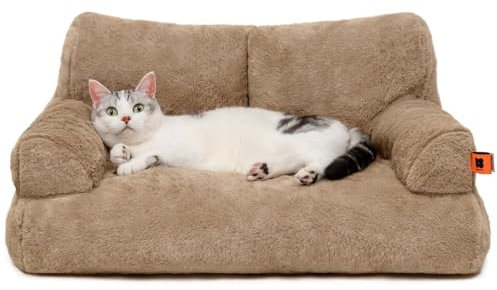 MEWOOFUN groß Katzenbett kleines Hundesofa Flauschig und waschbar Katzensofa Hundebett für Katzen, weich Katzenbett katzencouch mit Rutschfester Unterseite, Khaki 66x48cm