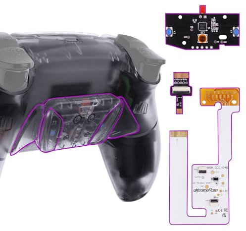 eXtremeRate RISE4 V3 Remap Kit pour ps5 Manette BDM-030/040/050, Coque Arrière Redessinée avec 4 Palette pour ps5 Manette BDM-030/040/050, Carte améliorée, Transparent