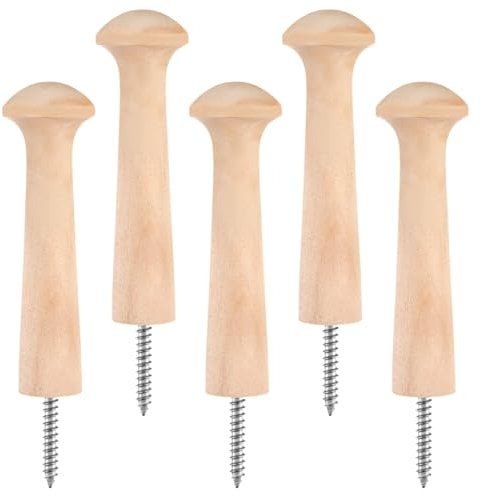oruola 5pcs Wooden Shaker Peg Hooks,3.68 Inch Screw On Wood Hook Shaker Pegs,Wooden Shaker Peg with Screws,Unfinished Wood Shaker Pegs for Hanging Clothes Hats Keys Bags Towels