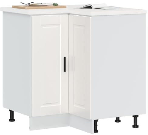 AJJHUUKI Outdoor Furniture-Kitchen Corner Base Cabinet聽Porto High Gloss White Engineered Wood-Furniture
