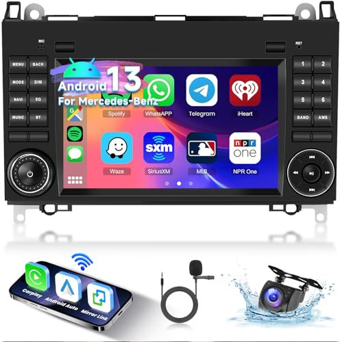 Hodozzy 2G+32G Autoradio für Mercedes-Benz A Klasse W169 B Klasse B200 W209 W245 Viano Vito W639 Sprinter W906 mit Carplay Android Auto, 7 Zoll Touchscreen mit Navi WiFi Bluetooth DSP FM/RDS