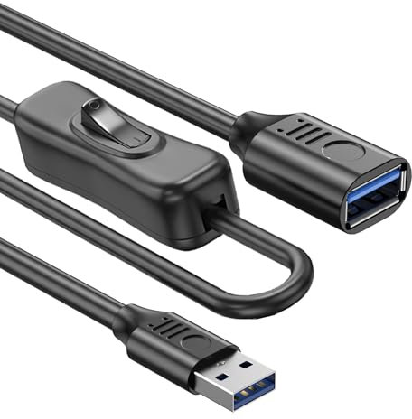 MISYNLON Cavo di prolunga corto USB 3.0 con interruttore, cavo di prolunga USB A maschio a femmina con pulsante on/off, supporto per ricarica e sincronizzazione trasferimento dati, per strisce LED,