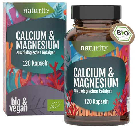 Naturity BIO Calcium & Magnesium 120 Kapseln I Kombi aus Calcium hochdosiert, 800 mg + Magnesium 80 mg I Bio aus Bio-Rotalgen I Vegan & ohne Zusätze