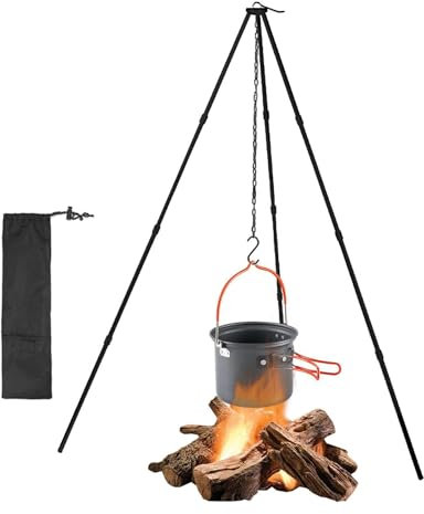 Campfire Cooking Tripod - Adjustable Cooking Stand, Outdoor Camp Tripod | Survival Gear with Adjustable Hanging Chain, Foldable Hanging Pot Holder for Dutch Oven, BBQ, Camping, Bush -am
