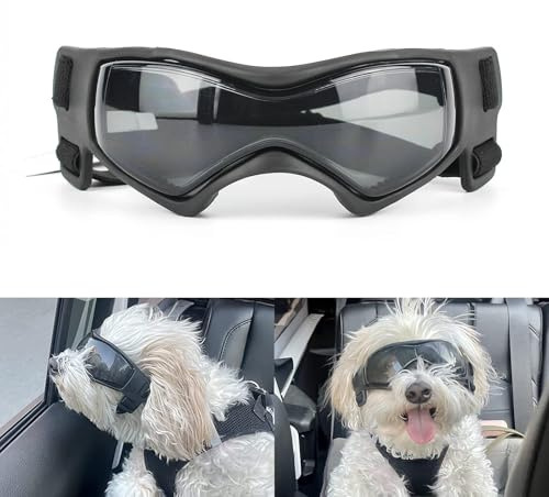 Hundebrille für kleine Rassen, UV-Schutz, Winddicht, Augenschutz, Haustier-Sonnenbrille mit verstellbaren Riemen, zum Autofahren/Outdoor-Aktivitäten, Schwarz(V-Shape Schwarz)
