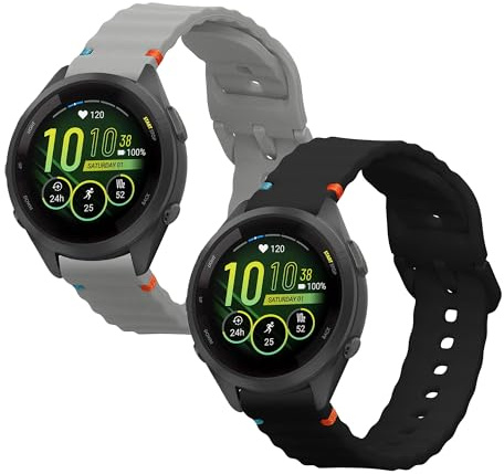 kwmobile 2x Uhrenarmband für Garmin Venu 3S / Venu 2S / vivoactive 4S / Forerunner 265S 255S Armband - Fitnesstracker Band Set aus TPU Silikon - Ersatzarmband Smartwatch - Schwarz Hellgrau