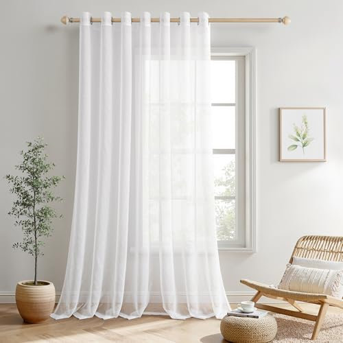 MIULEE Sheer Voile Vorhang mit Ösen Transparente Optik Gardine Ösenvorhang Ösenschal Transparent Durchsichtig für Schlafzimmer Wohnzimmer 300x225 cm (B x H) 1er Set Weiß