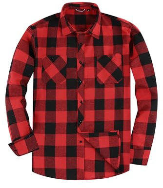 JupiterSecret Chemise en Flanelle pour Homme, Chemise à Carreaux à Manches Longues, Coupe Classique,Col Boutonné et Poche Poitrine