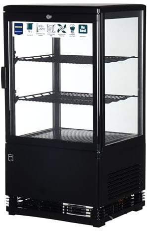 METRO Professional GGC2058B Vitrine für Kühlschränke, 42,8 x 38,6 x 81 cm, 58 L, 2 verstellbare Einlegeböden, LED-Beleuchtung, Schwarz