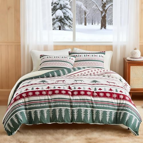 Lekesky Weihnachts Bettwäsche 220x240 3teilig + 2 Kissen 80x80, Grün | 1 Bettbezug 220x240, 2 Kissenbezüge 80x80 mit Reißverschluss, Bedding mit Reißverschluss, Mikrofaser Maschinenwaschbar