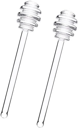Opemg 2Pcs Mini Honey Dippers - 6 Inch Clear Glass Honey Spoon Dipper, Syrup Stirring Stick for Kitchen, Jam Jar Dispense, Drizzle, Party Favors