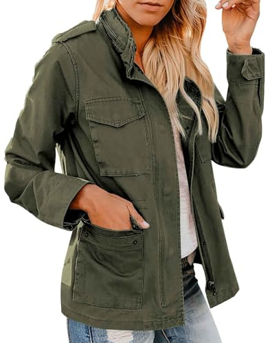 MJGkhiy Giacca Militari Donna In Jeans Curvy Maniche Lunghe Giubbino Jean Utility Elegante Button Up Denim Jacket Retro Casual Strappati Giacche Corta Autunno Primavera
