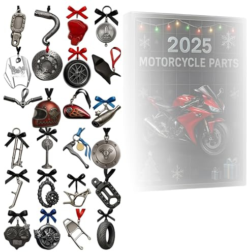 Die Weihnachtswerkstatt des Technikfans, Motorrad-Adventskalender mit 24 Mini-Werkzeugornamenten und Autoteilen, Geschenk für Automechaniker, Enthusiasten und Technikfans