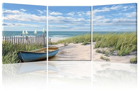Piy Painting 3 Pcs Küsten Wandbilder Wohnzimmer, Natur Leinwand Bilder, Bilder Mit Rahmen, Kunstwerk Kunstdruck auf Leinwand, Dekorative Gemälde Für Schlafzimmer Küche Badezimmer Wanddeko 30x40cm