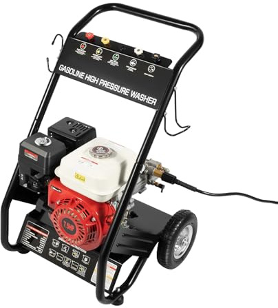 Nettoyeur haute pression à essence 7,5 CV - Projecteur à vapeur professionnel 4 temps avec 5 buses et tuyau - Nettoyeur de surface industriel à essence pour voiture, terrasse, allée et industrie
