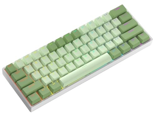 Jiawu 60% Kabellose Mechanische Tastatur, Triple-Mode 2,4 G/USB-C/Bluetooth-Gaming-Tastatur, RGB-Hintergrundbeleuchtung, 61 Tasten, Kompakte Wireless-Tastaturs, Blauer Schalter (Green)