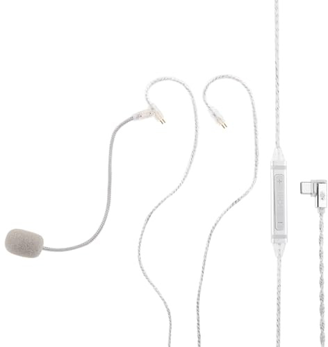 Linsoul Kiwi Ears S-Link Type-C IEM Cable, Gaming Earphone Cord with DAC+DSP, Dual Mic (Detachable Boom Mic+Inline Mic), 3 Modes Smart Control, 1.2m 2Pin Silver-Plated Cable for Gamers (Silver, 2pin)