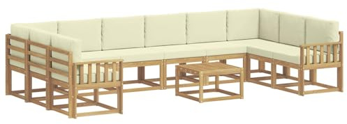 vidaXL Outdoor-Sofagarnitur mit Kissen 11 pcs Weiß und Creme, Akazienholz Sofa, modernes Garten-Sofa, wetterfestes Sitzmöbel, Flexibles Möbelstück für den Hinterhof