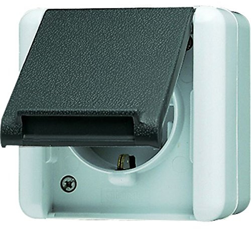 JUNG SCHUKO Steckdose Aufputz IP44 grau 16A 250V 820W WG 800 mit Klappdeckel