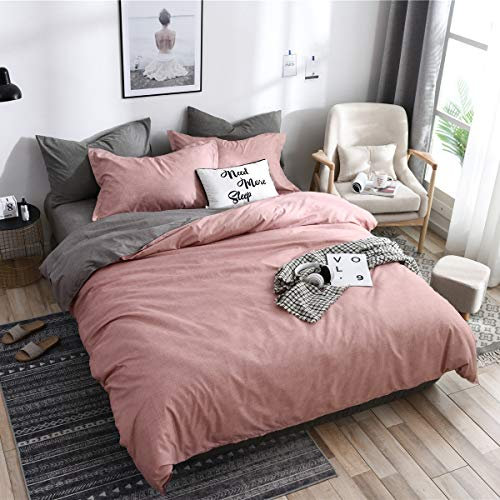 FANSU Housse de Couettes Parure de Lit 2 Personnes, 4 Pièces Microfibre Modèle de Plaine Plaid Ensemble de Literie avec 2 Taies d'oreillers et 1 Drap de lit (140x200cm,Rose)