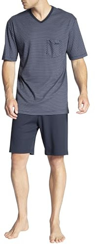 CALIDA Relax Streamline Kurz-Pyjama Herren, aus 100% Baumwolle, Hose mit stoffbezogenem Gummibund