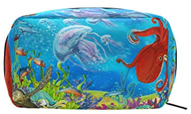 Mnsruu Coral Reef Qualle Octopus Make-up Kosmetiktasche, tragbare Tasche Organizer Kapazität Aufbewahrungstasche Geschenk für Frauen Mädchen