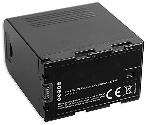 1x Akku kompatibel mit SSL-JVC75-IDX für JVC GY-HM200, HM250, HM600, HM620, HM650, HM660, HMQ10, LS300, JY-HM360 [mit USB-A-Ausgang 5V, 2.1A - 7800mAh - 7.4V - 100% kompatibel]