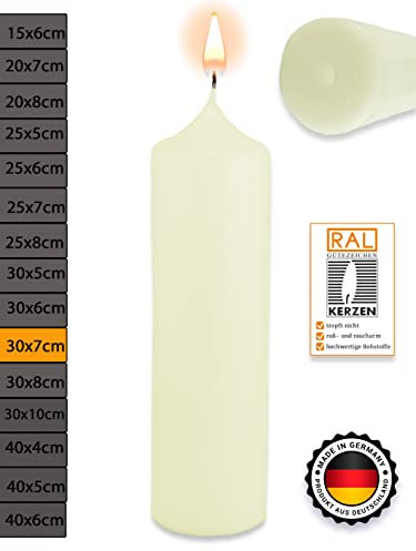 WikaKerzen Stumpenkerze-Rohling Blanko [ideal zum Basteln und Verzieren mit Wachs] zur Taufe Geburtstag Hochzeit Kommunion Altarkerze Kaminkerze Laternenkerze Dekokerze (Elfenbein, 30 x 7 cm)