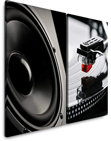Sinus Art Wandbild 2 teilig je 60x90cm Lautsprecher Schwarz Plattenspieler Vinyl Tonarm Musik Audiophile