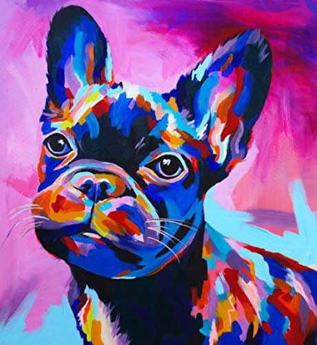 XMMwan DIY 5D Diamond Painting by Numbers Kit Bunte Französische Bulldogge Kreuz Stich Diamond Dekoration Für Home Wall Décor(Quadratisch Diamant Gemälde 11.8 Inch* 15.7 Inch)