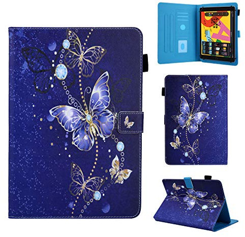 Amlope Universal Case for 9-10.1 Inch Tablet, Leather Stand Cover, Compatible with iPad 2018 9.7, Samsung Tab A 10.1/S3 9.7, Huawei T3 10/T10S, Lenovo Tab E10, Butterfly