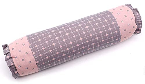 Edomi Round Neck Buckwheat Pillow, Neck Support Cervical Pillow for Side and Back Sleepers with Removable Washable Cover (16x4 inch, Grey&Pink)