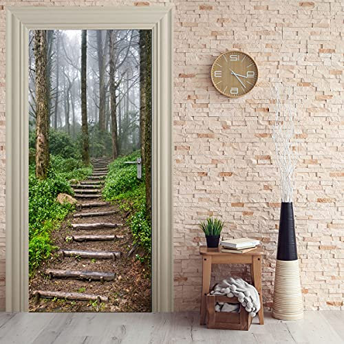 Stickerprofis Türtapete selbstklebend TürPoster - WALD STIEGE - 3D Türaufkleber Türfolie