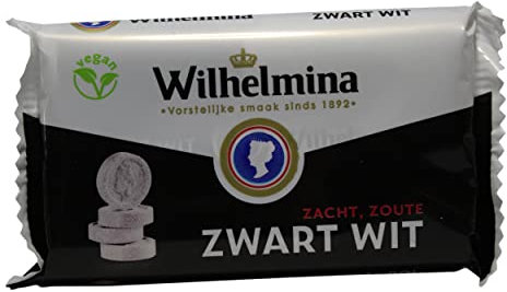 Wilhelmina Zacht, zoute ZWART WIT I vegan I Süßware mit Lakritz I 3 Rollen I 3 x 39 g I aus den Niederlanden