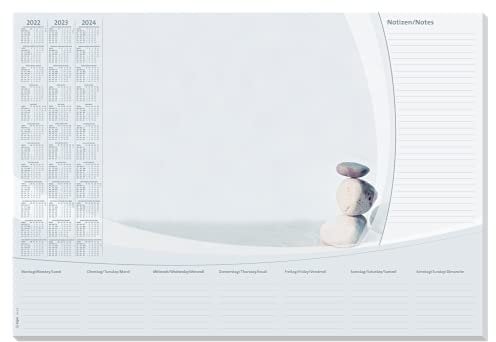 SIGEL HO370 Papier-Schreibtischunterlage, ca. DIN A2, mit 3-Jahres-Kalender 2022 - 2024 und Wochenplan, 30 Blatt, Schreibunterlage in nachhaltiger Verpackung