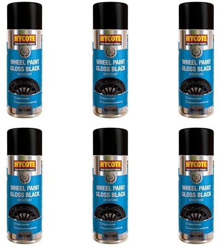 Hycote Gloss Black Wheel Paint Spray 400ml 6 Pack – Premium Fast-Drying Acrylic Paint for Alloy, Steel & Plastic Trims | Weather-Resistant, Durable Finish for Automotive Wheels