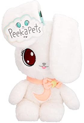PEEKAPETS Lapin , Peluche Coucou Caché Qui Remue Ses Oreilles Lorsque Vous Appuyez sur Son Ventre, Cadeau Doudou pour Bébés et Enfants 0-4 Ans Coloris aléatoire