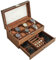 IBUYKE Uhrenbox 12 Slots PU Leder Uhrenetui für Männer Schmuck Display Schublade Case mit Glasplatte, glatte Samt Futter braun JWB001Z
