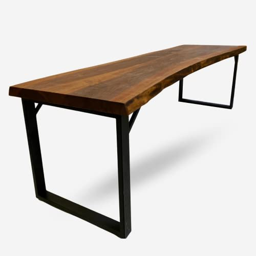 designs4yourhome Esstisch 270x70cm, echte Baumkante, massiver Holztisch aus Nussbaum, Schwarze Metallbeine, Baumkantentisch, Esstisch München