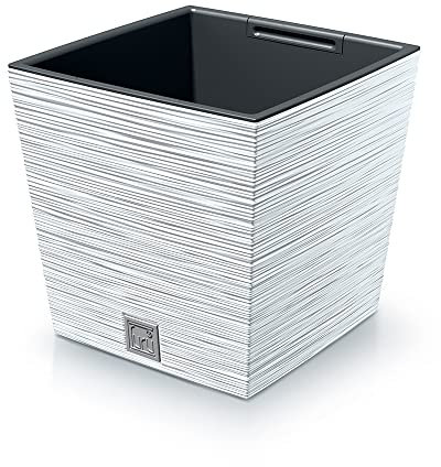 URBNLIVING Square Modern Grain Look Planter Low Flower Plant Pot Indoor Outdoor Garden Decor Contemporary (White)