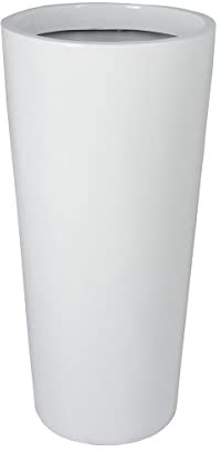 BARTPOL D208C Blumentopf rund 33x33x66cm Pflanzkübel hoch aus Fiberglas I Blumentopf aussen / innen I Übertöpfe für zimmerpflanzen I Fiberglas kübel- weißer Glanz