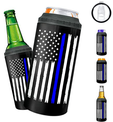 winorax Police Gifts Thin Blue Line Tumbler 4-in-1 Dosenkühler US-Flagge Polizeiakademie Abschlussgeschenke für Männer Cops Offizier Ruhestand Edelstahl 473 ml Reisebecher Kaffeetassen