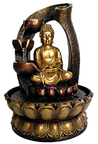 BDAAS Cascade de Fontaine de Table Bouddha Fontaine de Table extérieur LED lumières Cascade d'eau Patio décor à la Maison, décoration de Maison et de Bureau