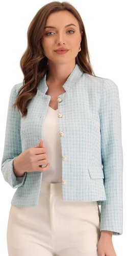 Allegra K Blazer en Tweed à Carreaux pour Femme Bleu Clair S