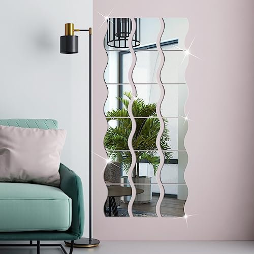 Runmeihe 24 Pcs Miroir Acrylique Stickers Muraux Miroirs Amovible Sticker Géométriques Hexagone Décalque Autocollant Mural pour Maison Chambre Salon Décor (24PCS, Wave,120 * 110mm)