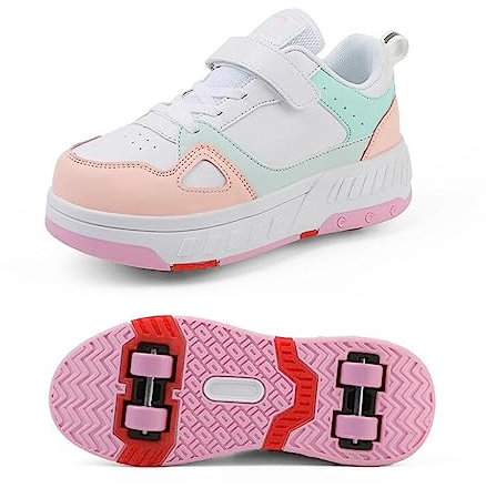 BARDYS Schuhe Mit Rollen, Skateboardschuhe Sportschuhe Turnschuhe Für Kinder, 2 In 1 Multifunktionale 4 Rollen Rollschuhe Für Kinder Mädchen (Color : 2, Size : 34 EU)
