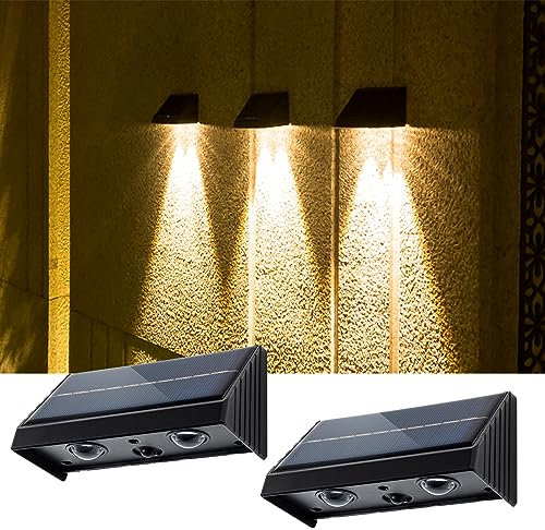 YOHAYO Luces Solares para Jardín Lámparas Solares para Decoración de Exteriores Impermeable IP54 Luz de Escalera Luz de Pared para Valla Terraza Escalones Patio Sendero Blanco Cálido 2 pcs