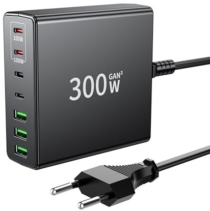 FINIBO Chargeur USB C 300 W : Chargeur Rapide USB Multiple à 7 Ports avec 4 USB-C et 3 USB-A, Chargeur USB C Multiple Chargeur PPS Dual-PD USB c pour MacBook Pro/Air, iPad Pro/Air, Samsung