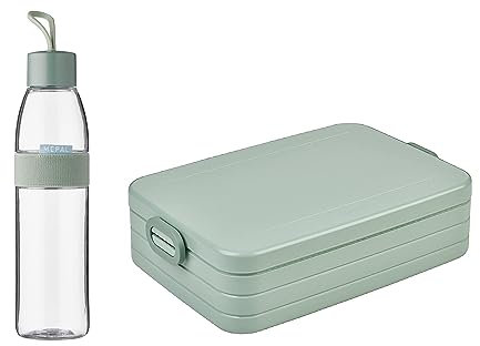 Mepal – Take a Break Large + Trinkflasche Ellipse 700 ml – Nordic Sage – Lunchbox mit Trennwand – ideal für Mealprep-kohlensäuregeeignet –auslaufsicher – bruchfestes Material, Promotion-Set
